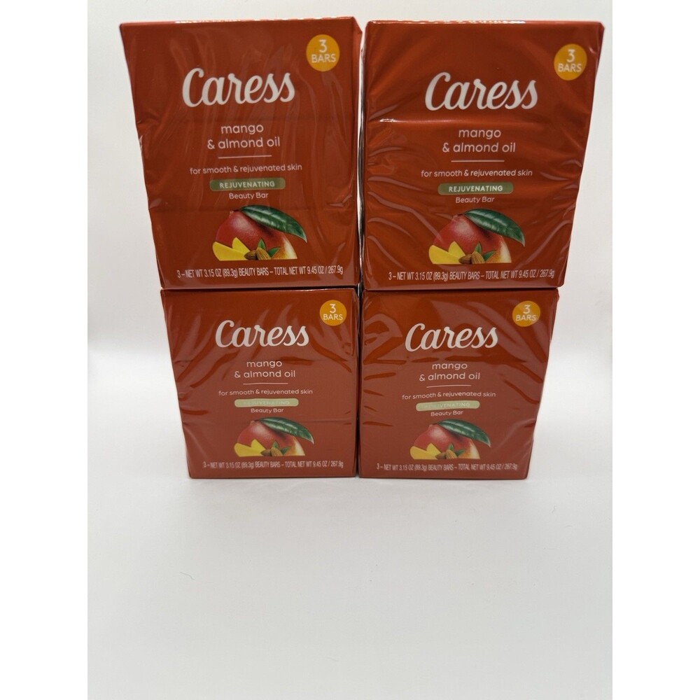 Caress Mango & Almond Oil Beauty Bar Soap 12 Bars Total 4 Packs of 3